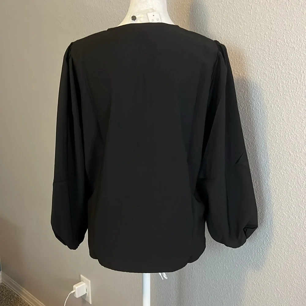 JCrew Puff Sleeve Satin Back Crepe Blouse Black Size Small Petite NWT